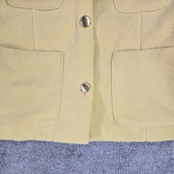 Joie Canary Yellow Collarless Belted Fuzzy Button-Up Jacket Pockets Whimsical - Picture 5 of 10